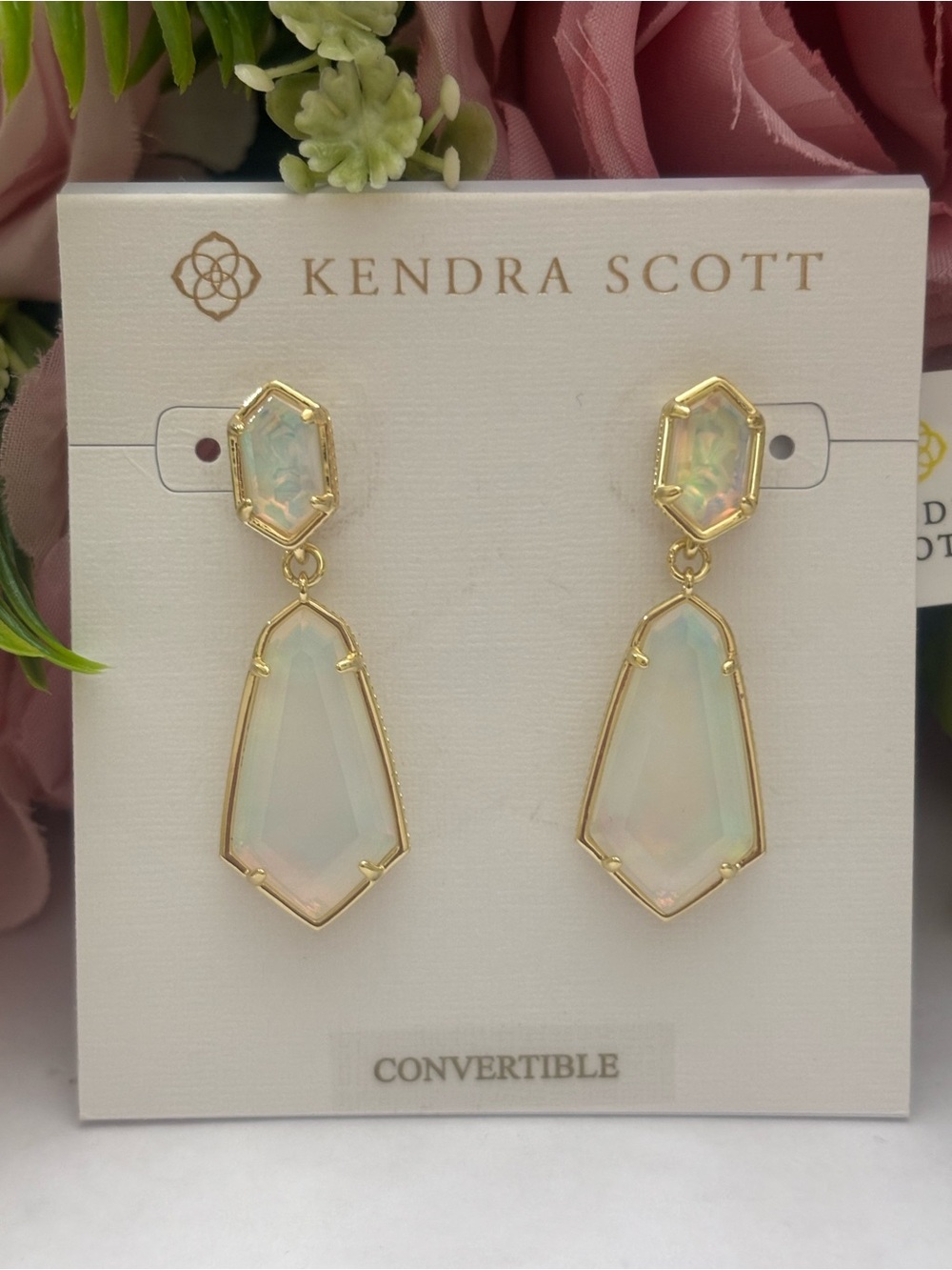NWT Kendra Scott Hallie Convertible Drop Earrings in gold Opalite illusion